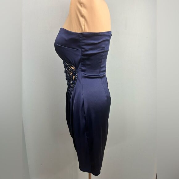 City Triangles Satin Navy Cocktail Dress One Shoulder Appliques Cutouts Sz 3 - Picture 10 of 15